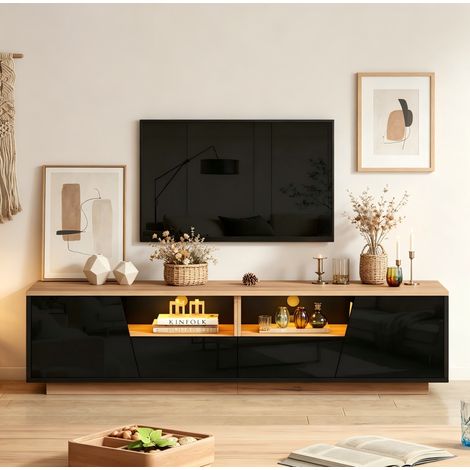 Mobile TV 180 x 40 x 46 cm con LED, 2 cassetti, 2 ante, nero e legno DESVIAE (1/5)