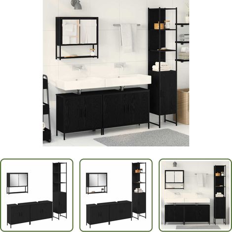 Spiegelschrank - Badezimmermöbel-Set mit Regal 4 pcs Schwarz Holzwerkstoff (1/5)