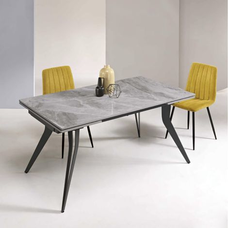 Tavolo allungabile 240 cm THOR con base metallo e piano effetto Marmo Grigio (1/5)