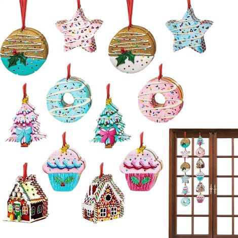 Décorations De Noël en Bois 24 Pièces de Décorations pour Fête  Impression Bidimensionnelle Double Face Ornement Donut Gâteau Arbre Pour les Fêtes de Fin d'Année pour la Maison et la (1/5)