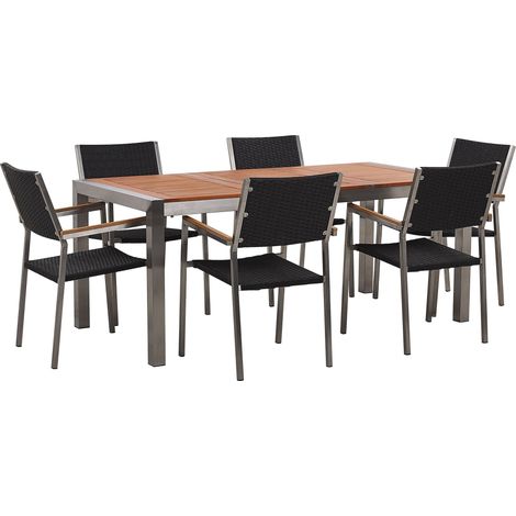 Set Giardino Tavolo Piano Legno Di Eucalipto 6 Sedie Rattan 180 x 90 cm Grosseto (1/5)