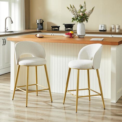 Lot de 2 tabourets bar modernes avec dossier ajouré, piètement métal doré, assise rembourrée (1/5)