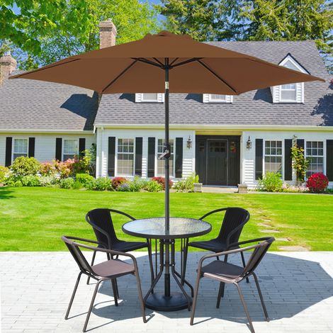 Greenbay Round Garden Parasol Sun Shade Patio Outdoor Umbrella Canopy Crank Tilt Mechanism 2.7M Coffee