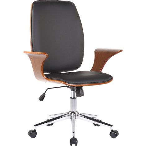 Chaise de bureau élégante avec inserts en bois et siège en noir (1/4)
