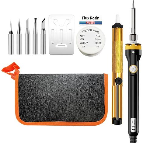 Precision Tin Soldering Iron with Adjustable Temperature 200450°C, 5 Tips, Soldering Wire, Iron Stand, PU Bag (1/5)