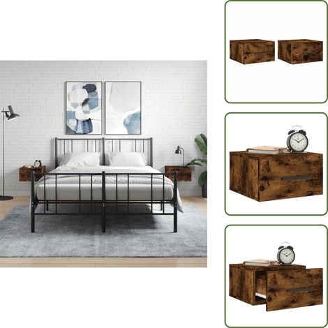 The Living Store Comodini a Muro 2 pz Rovere Fumo 35x35x20 cm - Comodino sospeso