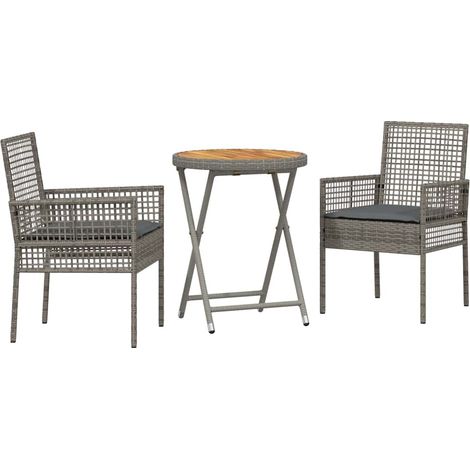 Maison Exclusive - Juego Bistro de Jardín 3 pcs Gris ratán sintét