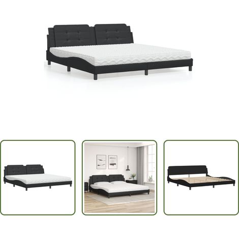 Matelas en mousse - Lit avec matelas Zadar noir 200x200 cm similicuir (1/5)