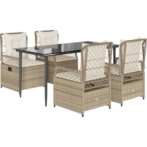 Maison Exclusive - 5-tlg. Garten-Essgruppe mit Kissen Beige Poly (1/5)