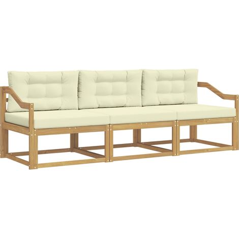 Set di divani da esterno 3 pz Salotto da Giardino Bianco e Crema Poliestere (1/5)
