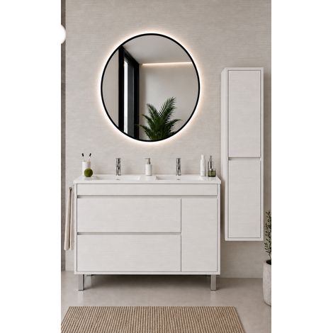 Meuble de salle de bain avec vasque ORIGENBATH CAPRERA sans miroir 120x45 cm double vasque blanc nordique avec colonne