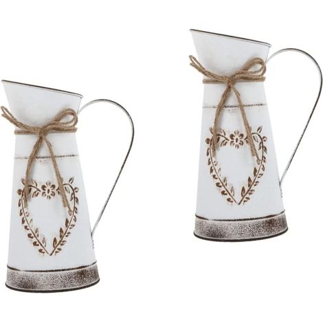 2pièces Vase Métal Vintage Forme De Cœur Pot à Fleurs Fer pour Décoration De Bureau Mariage Et Intérieur Modèle avec Blanches (1/5)