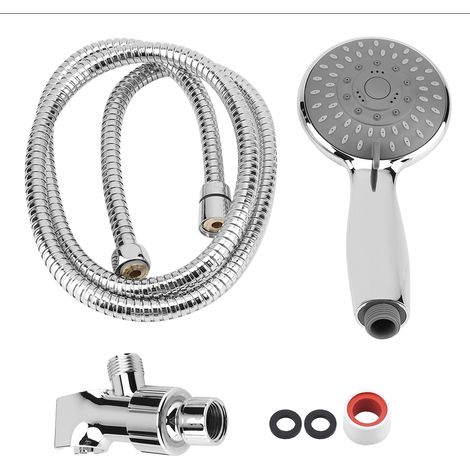 Douchette à main 5 jets ABS chromé antibactérien avec flexible inox 1,5m et bras de douche économiseur d'eau haute pression (1/5)