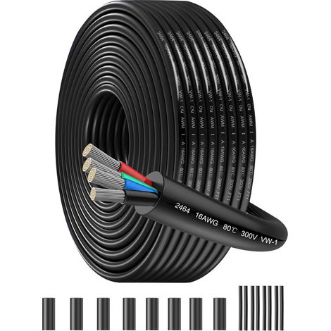 16AWG 4x1.5mm² Low Voltage Electric Cable, 15 m  Low Voltage Electrical Cable Tinned Copper Stranded Flexible PVC for RGB LED, Boating, Solar and Auto (1/5)