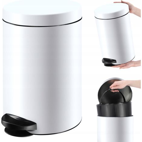 KADAX Tretmülleimer, Mülleimer mit Stahl Kosmetikeimer, 14L, Weiß (1/5)