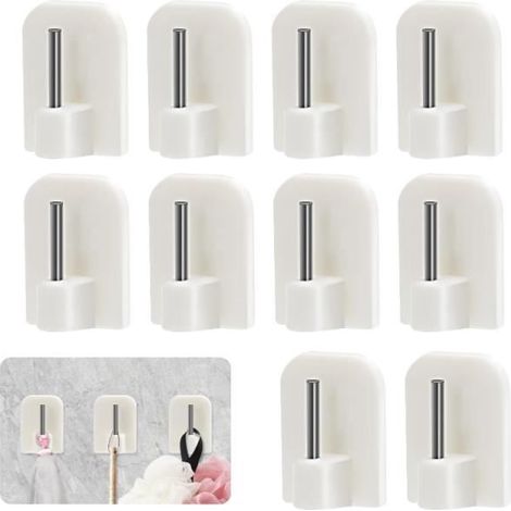 10PCS Blanc Crochets Adhésifs Rideaux, Accroches Rideau Adhesif, Tringle sans Percage Crochets Autocollants, Rideau adhésifs (1/4)