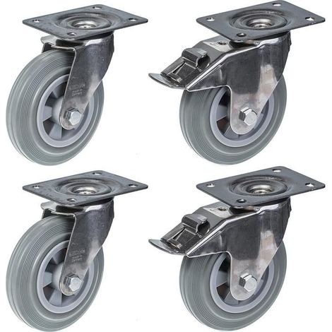 Ruote girevoli - PARNELLS - 160 mm - Acciaio inox - Gomma grigia - Set di 4