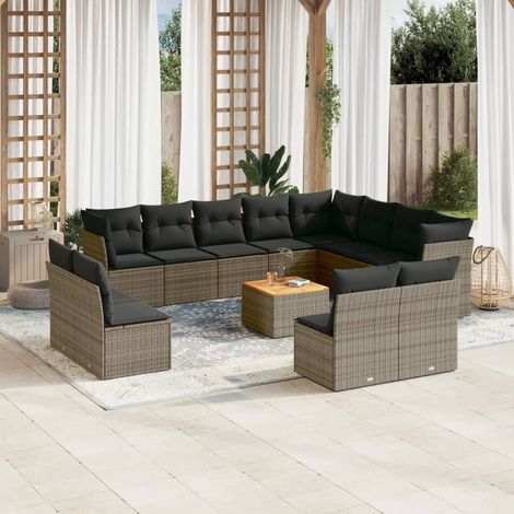 Set sofás de jardín con cojines 13 piezas ratán sintético gris vidaXL (1/5)