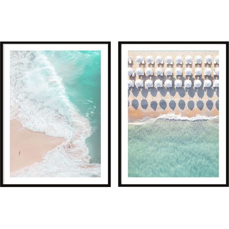 BILDPOSTER IM RAHMEN 53x73cm Diptychon Set mit 2 Gemälden Strand Meer P2086 (1/3)