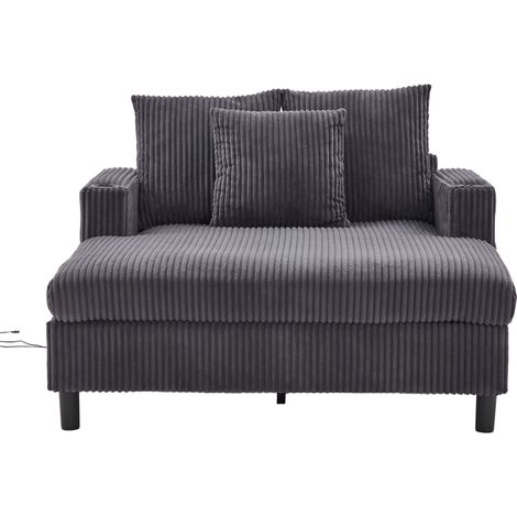 ELVMI Poltrona Chaise Longue con LED, USB e Portabicchieri, Seduta Profonda in Velluto a Coste, Grigio Scuro 142 × 128 × 85 cm (1/5)