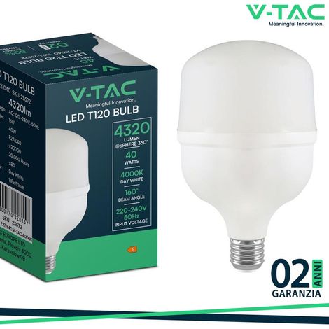 V-TAC Lampadina LED E27, incluso Anello con Attacco E40 40W T120 Bianco Naturale