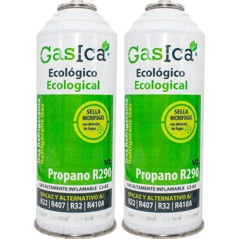 Pack 2 Botellas Gas refrigerante orgánico Gasica V2 Sustituto R22, R407, R410A y R290 (1/5)