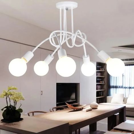 Moderne Lustre Suspension Industrielle - 6 Tête - Style Nordique - Métal Blanc (1/4)