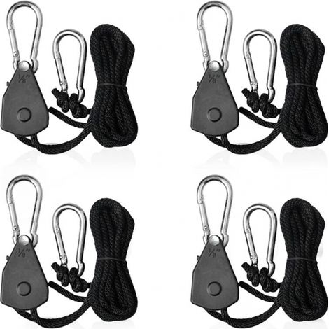 Lot de 4 tendeurs de corde à cliquet réglables avec crochet 1/8 Convient pour les spots suspendus