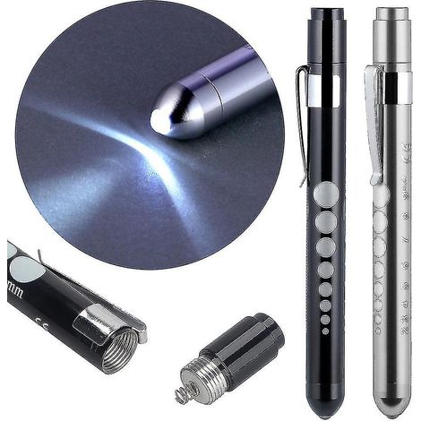 Stylo lampe médicale avec pupillomètre, lampe torche LED réutilisable pour infirmières, médecins et étudiants en soins infirmiers - Noir et argent (1/3)