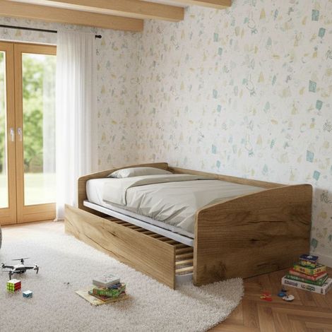 Divano letto 1 piazza e mezza con secondo letto estraibile - Ideale per camerette - Quercia