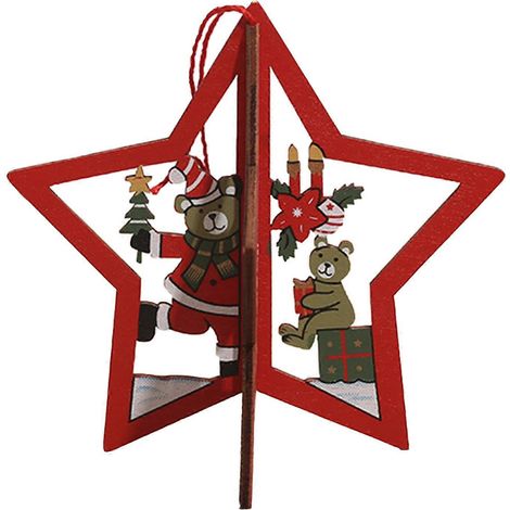 Weihnachtsbaumschmuck aus Naturholz, 2D/3D-Anhänger, Stern, Glocke, Weihnachtsdekoration für Zuhause (1/5)