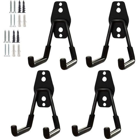 Lot de 4 Crochets robustes pour garage, crochets utilitaires de rangement, organiseur de rangement pour outils de jardin, crochets muraux en acier (Petit crochet en U) (1/5)