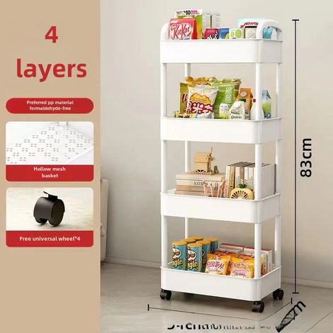 Rollwagen weiß 4-stöckig – Vielseitig für Küche und Babyzimmer – Platzsparend mobil – Ideal für Windeln, Pflegeprodukte oder Vorratsdosen