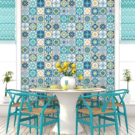 Sticker Mural Carrelage adhésif Cuisine Salle de Bain - 24 STICKERS CARREAUX DE CIMENT AZULEJOS ALBANY - 24stickers10x10cm (1/5)