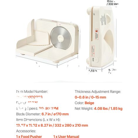 Trancheuse à viande, fonctionnement électrique, épaisseur réglable, 180W (1/2)