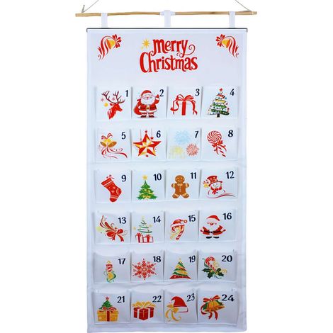 Calendrier De Lavent - Tissu Oxford - 24 Poches - 100 X 50 Cm - Décor De Noël - 1 Pièce (1/5)