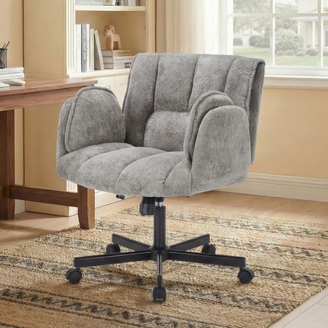 Silla de oficina de tela gris con soporte lumbar ajustable, reposabrazos plegables, giro 360°, 72×54×32 cm (1/5)
