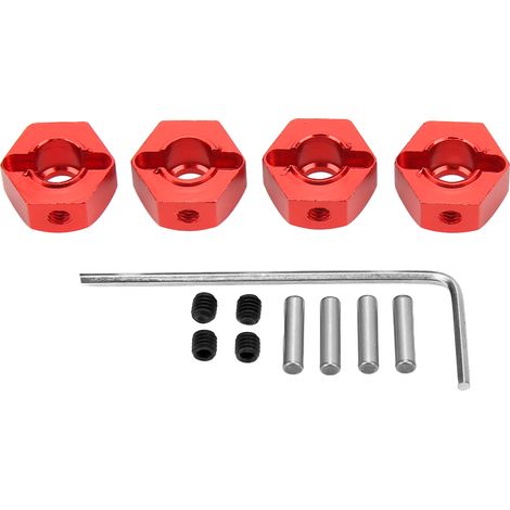 4 pièces écrous hexagonaux en alliage d'aluminium 12mm adaptateur de roue pour voiture RC 1/10 rouge (1/5)