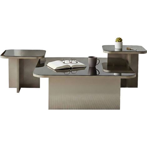 Dmora - Wohnzimmertisch Nashira, Niedriger Wohnzimmertisch, Kaffeeregal, Couchtisch für Sofa, 80x80h40 cm, Taupe und Geräuchert, mit verstärkter Verpackung