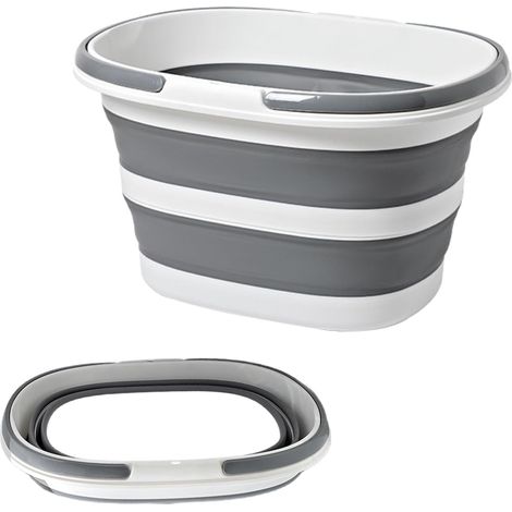 Seau Pliable de 16 l avec poignées, Seau de Nettoyage Pliable en Silicone Peu encombrant, Pliable Retractable Lavabo Multifonction, pour Salle de Bains, Cuisine, Jardin, Camping (Gris) (1/5)