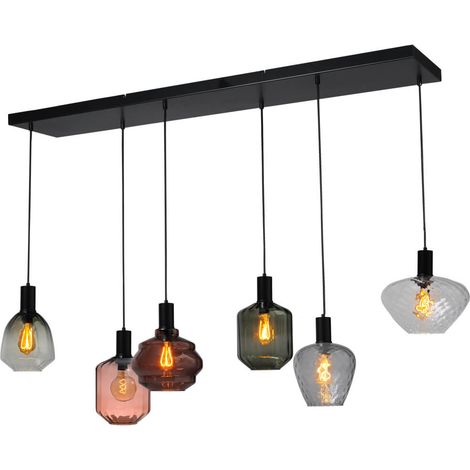 Lampe suspendue 6 lumières - noire - Porto avec des lunettes différentes - 2711-05-05-130-25644