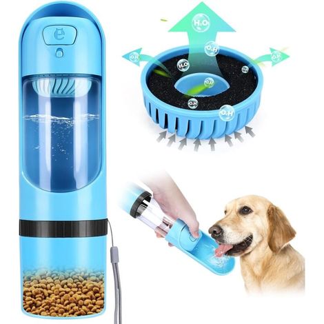 Outdoor Dog Water Bottle, Three-in-One Leakproof Dog Water Bottle with 300ml Dog Water Bottle and 150ml Food Storage Box, Portable Dog Water Bottle, Filterable, BPA Free, Suitable for Outdoor Activiti (1/4)