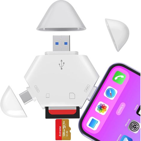 SD-Kartenleser für iPhone, dreieckiger USB-Typ-C-Speicherkartenleser für iPhone 15/iPad, USB-auf-SD-Kartenadapter, unterstützt SD-/TF-Kartenverfolgung, Spielkamera-Viewer für MacBook Pro/Air, keine Ap (1/5)