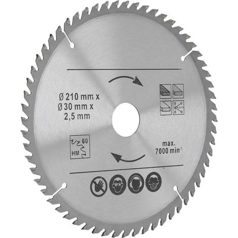 Lame de scie circulaire 210 mm carbure pour bois et plastique, compatible scie à onglet et scie de table. (1/5)