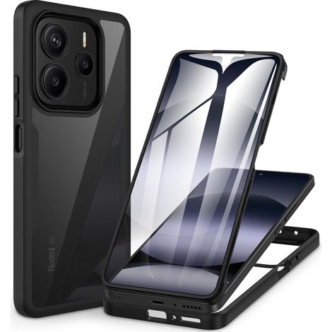 Coque Xiaomi Redmi Note 14 5G, Antichoc Housse avec Protection d'écran, 360 Degrés Protégé Téléphone Etui Double Face Case Transparent Portable Intégrale Coque pour Redmi Note 14 5G - Noir (1/5)