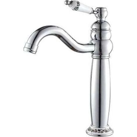 Miscelatore per lavabo da bagno, rubinetto monocomando alto in ceramica floreale vintage classico, miscelatore per lavabo (1/4)