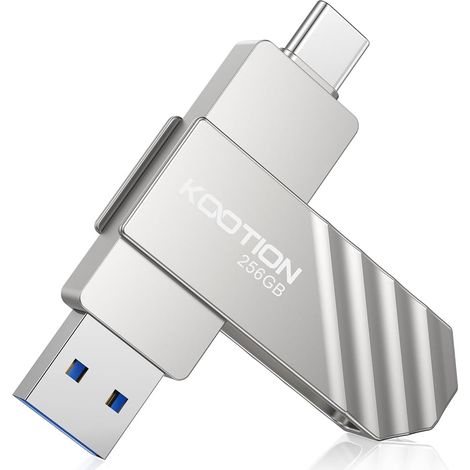Cle USB 256 GO Clé USB C 3.2 Clef USB 256Go OTG Jusqu'à 500MB/s 2-en-1 Double Connecteurs Externe SSD Métal pour Type-C-iPhone/Android-Smartphone/Tablette/Mac/PC, Argent (1/5)