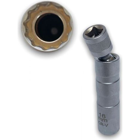 CHIAVE A BUSSOLA PER CANDELE CANDELETTE 16MM ATTACCO 3/8" A SNODO TESTA SFERICA (1/3)