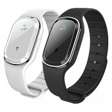 Lot de 2 montres anti-moustiques à ultrasons, bracelet anti-moustiques pour enfants et adultes, rechargeable par USB (blanc + noir) (1/5)
