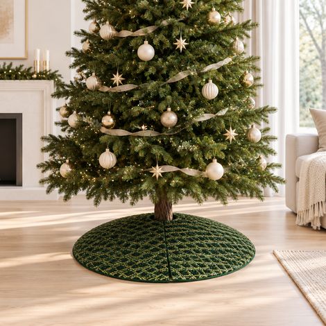 Copribase circolare con superficie dorata albero di Natale da 120 cm -Verde (1/4)